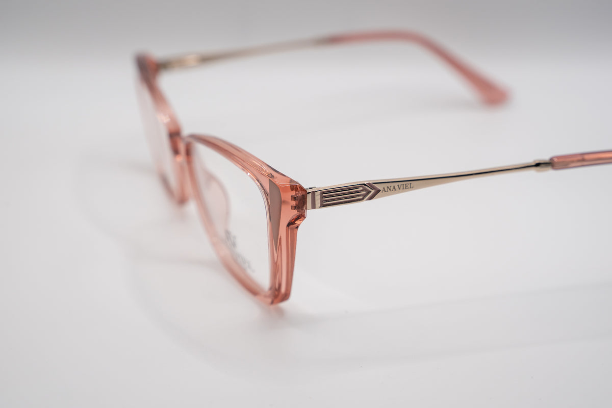 Armação ANA VIEL em Acetato com Hastes Metal Dourada - Cor Rosa