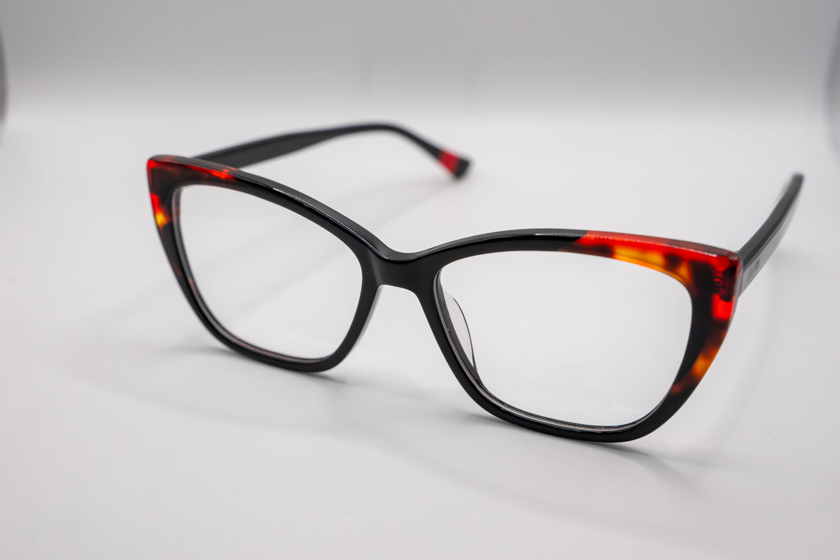 Armação ANA VIEL em Acetato - Cor Preto com Detalhes Vermelhos