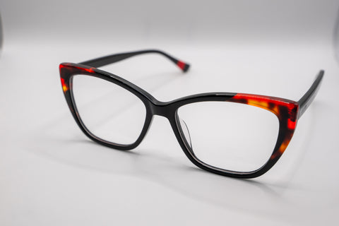 Armação ANA VIEL em Acetato - Cor Preto com Detalhes Vermelhos