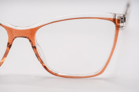 Armação ANA VIEL em Acetato - Hastes Metal Dourada - Cor Caramelo e Transparente