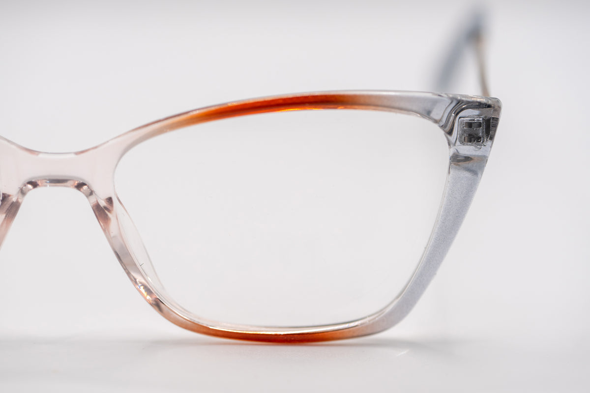 Armação ANA VIEL em Acetato - Hastes Metal Dourada - Cor Marrom e Cinza Transparente