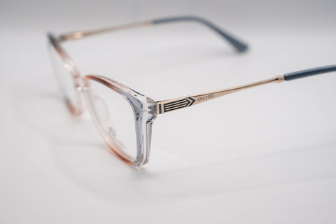 Armação ANA VIEL em Acetato - Hastes Metal Dourada - Cor Marrom e Cinza Transparente