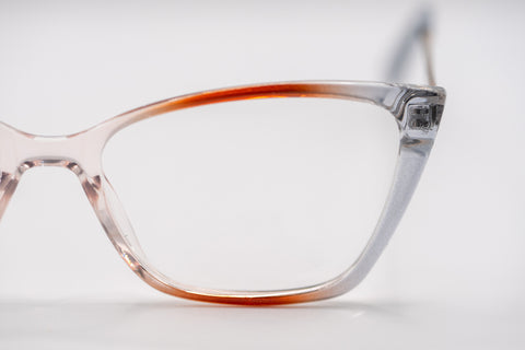 Armação ANA VIEL em Acetato - Hastes Metal Dourada - Cor Marrom e Cinza Transparente