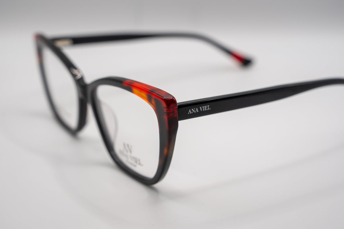 Armação ANA VIEL em Acetato - Cor Preto com Detalhes Vermelhos