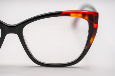 Armação ANA VIEL em Acetato - Cor Preto com Detalhes Vermelhos