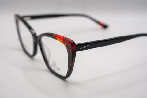 Armação ANA VIEL em Acetato - Cor Preto com Detalhes Vermelhos