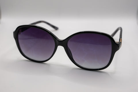 Óculos de Sol ANA VIEL em Acetato com Detalhes em Metal Dourado - Cor Preta