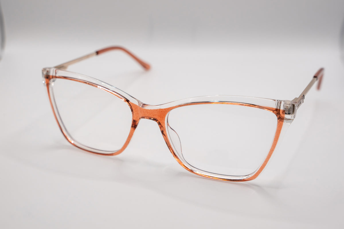 Armação ANA VIEL em Acetato - Hastes Metal Dourada - Cor Caramelo e Transparente