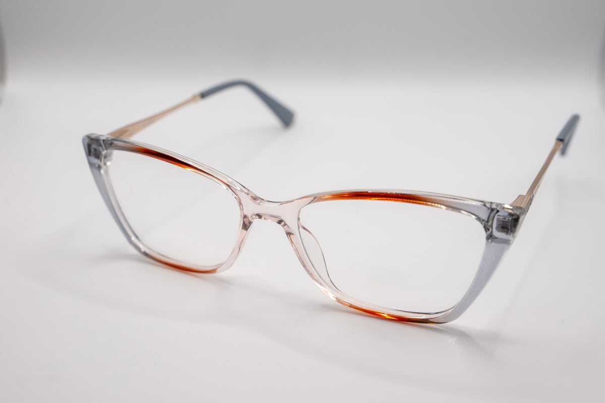 Armação ANA VIEL em Acetato - Hastes Metal Dourada - Cor Marrom e Cinza Transparente