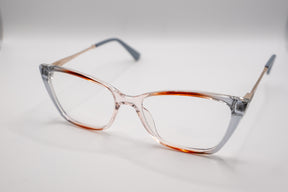 Armação ANA VIEL em Acetato - Hastes Metal Dourada - Cor Marrom e Cinza Transparente