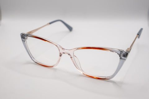 Armação ANA VIEL em Acetato - Hastes Metal Dourada - Cor Marrom e Cinza Transparente